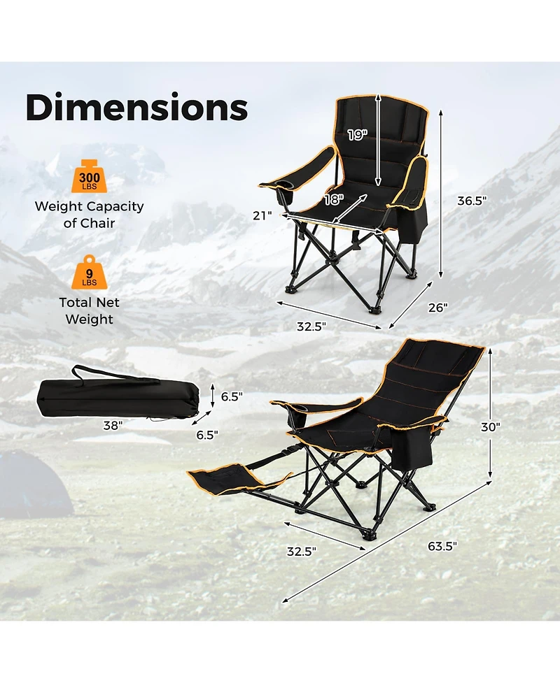 Folding Camping Chair with Footrest Camping Lounge Chair with Carry Bag