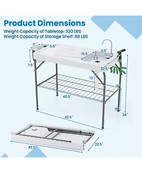 2 in 1 Folding Fish Cleaning Table with Sink and Faucet for Patio Bbq