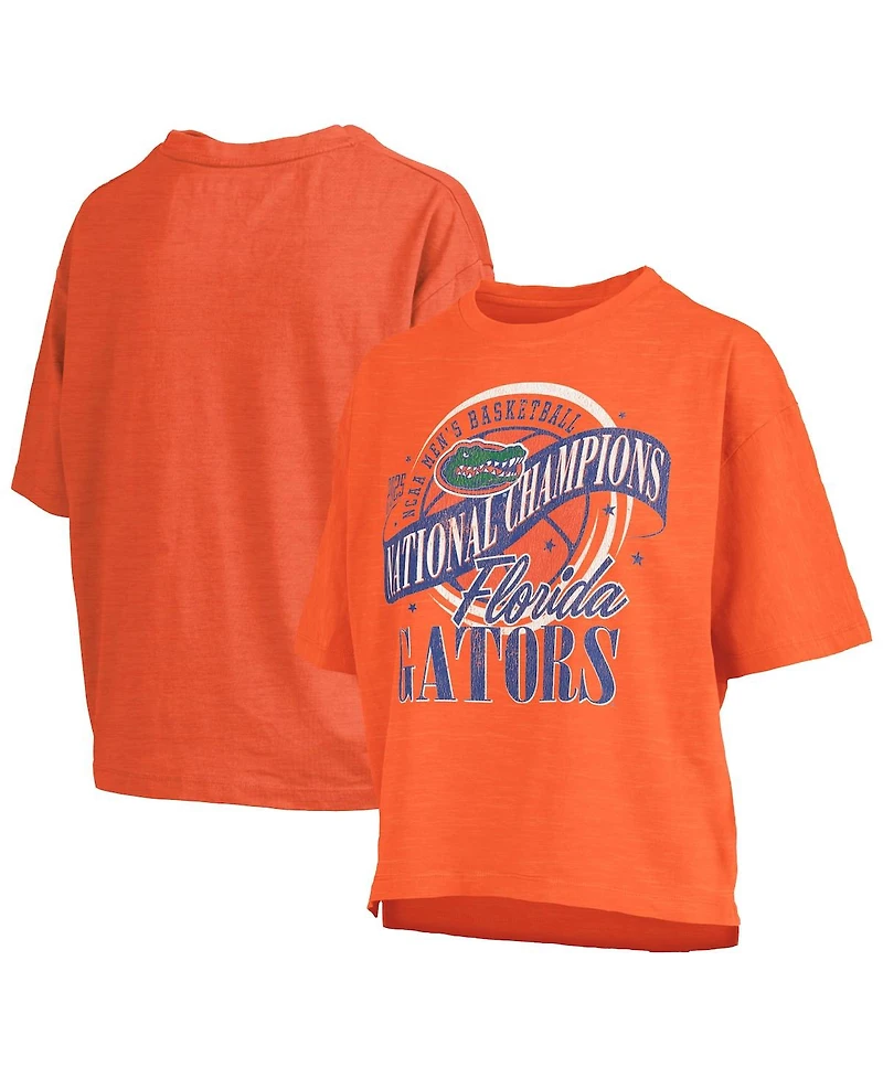 Pressbox Women's Orange Florida Gators 2025 Ncaa Men's Basketball National Champions World Ball Motley Crew Oversized Slub T-Shirt