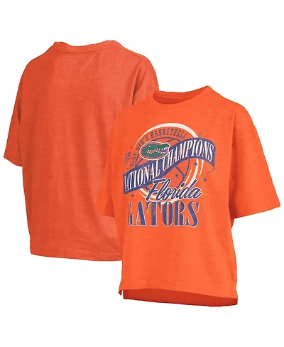 Pressbox Women's Orange Florida Gators 2025 Ncaa Men's Basketball National Champions World Ball Motley Crew Oversized Slub T-Shirt