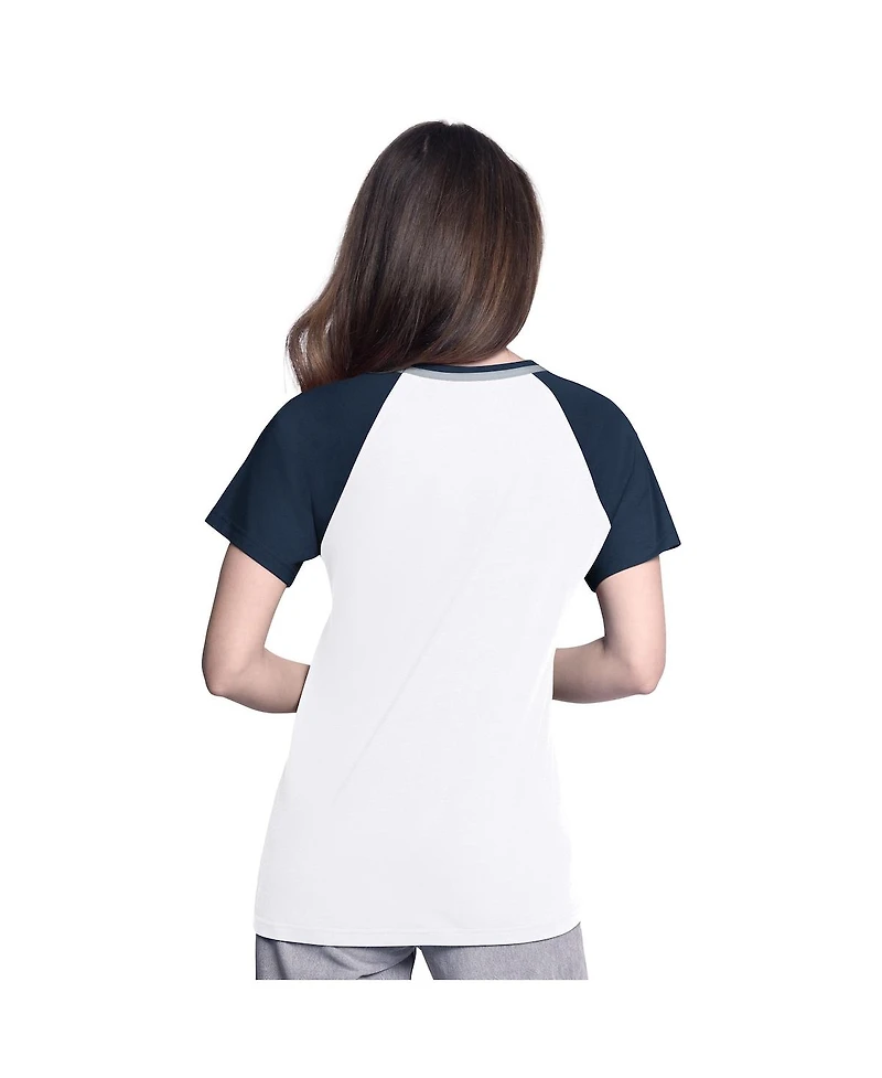 G-iii 4Her by Carl Banks Women's White/Navy New York Yankees Ball Park Raglan V-Neck T-Shirt