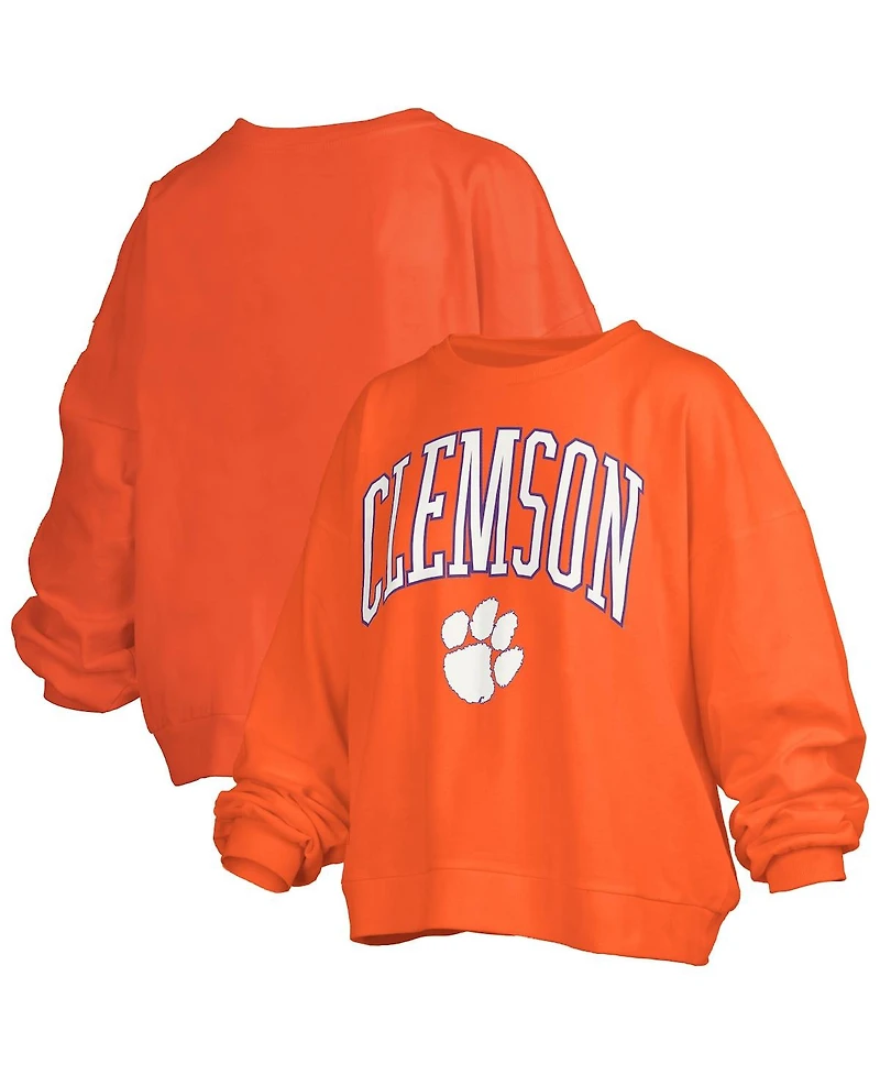 Pressbox Women's Orange Clemson Tigers Janise Arch Over Logo Waist Length Oversized Pullover Sweatshirt