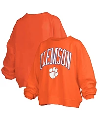 Pressbox Women's Orange Clemson Tigers Janise Arch Over Logo Waist Length Oversized Pullover Sweatshirt
