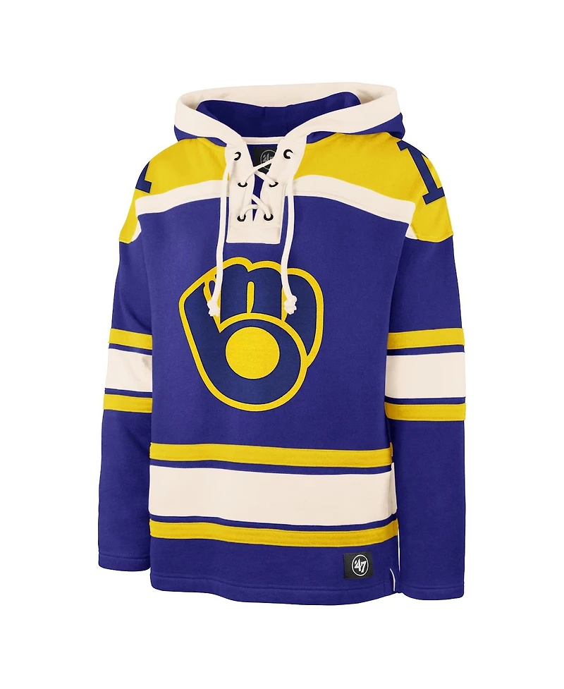 '47 Brand Men's Royal Milwaukee Brewers Superior Lacer Pullover Hoodie