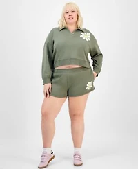 Grayson Threads The Label Trendy Plus Size Collared Daisy Sweatshirt Shorts