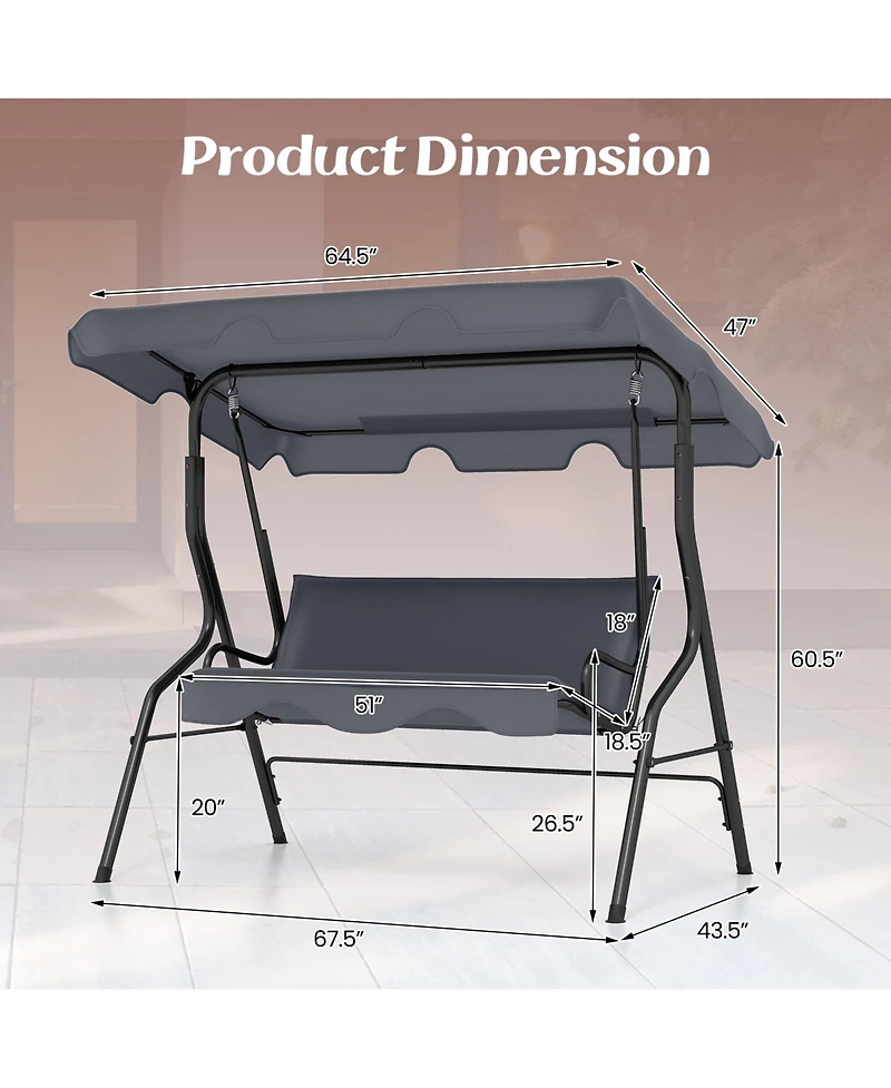 3 Seat Outdoor Patio Canopy Swing with Cushioned Steel Frame