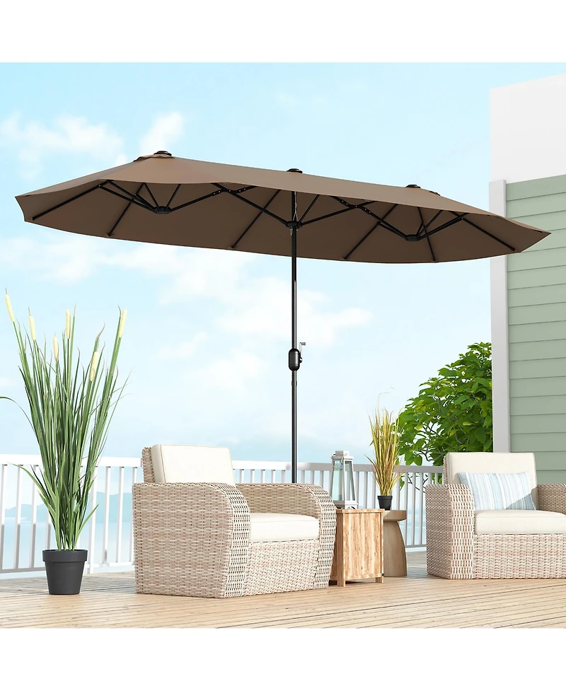Gymax 13FT Double-sided Patio Umbrella w/ Crank Handle Base Safety Lock