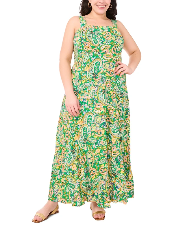 Home | Vince Camuto Plus Size Paisley- Print Square-Neck Smocked-Back  Sleeveless Maxi Dress at Plaza Las Americas in San Juan, PR