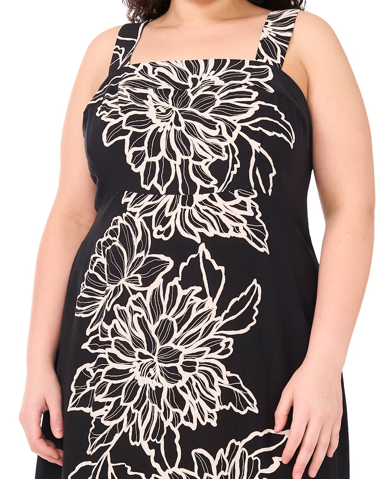 Vince Camuto Plus Size Floral Square-Neck Smocked-Back Sleeveless Maxi Dress