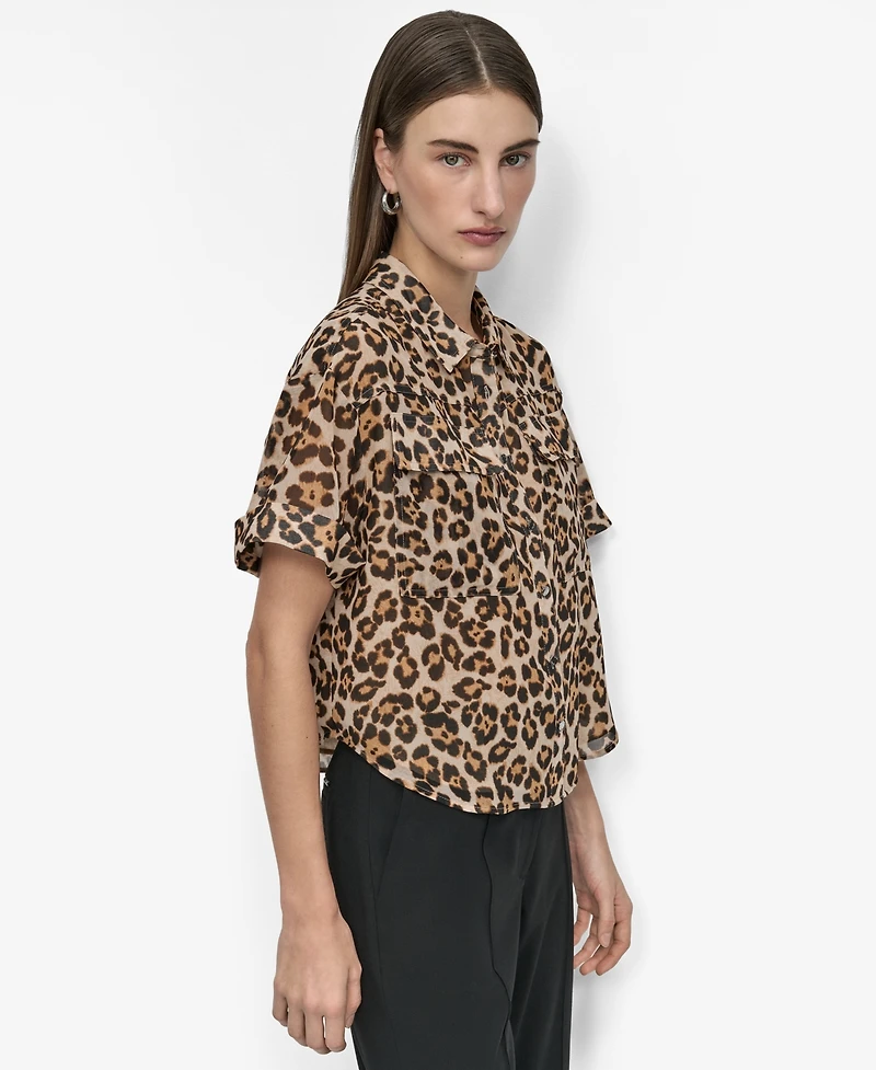 Dkny Women's Printed Chiffon Camp Shirt