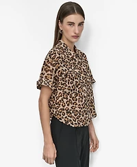Dkny Women's Printed Chiffon Camp Shirt
