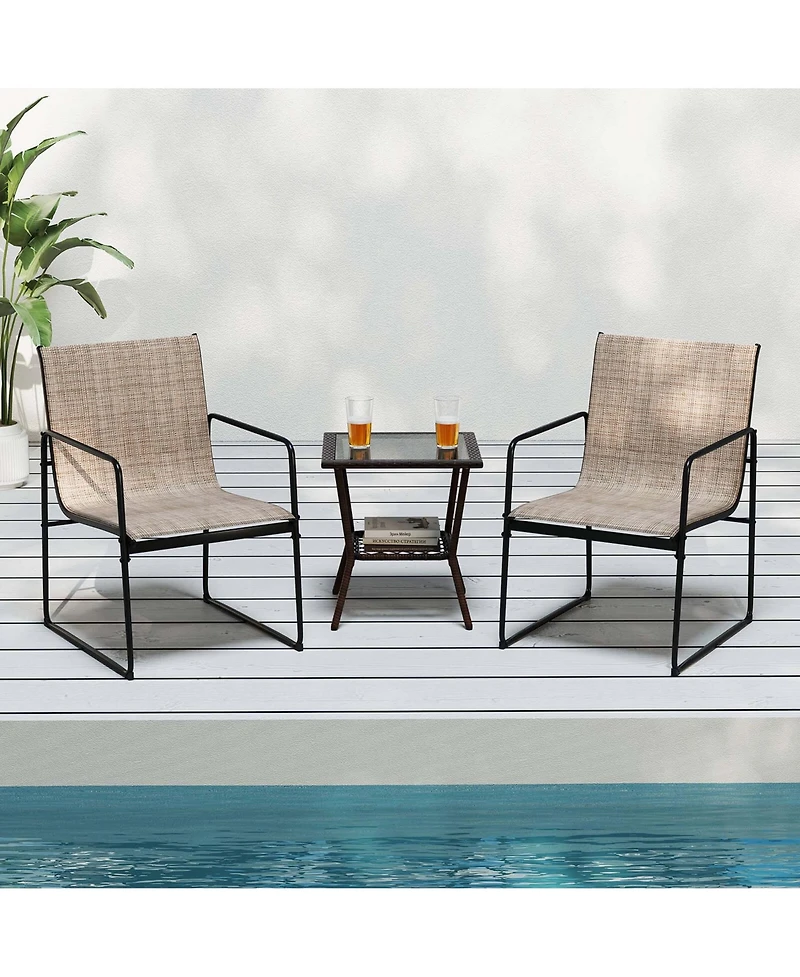 2 Pcs Outdoor Dining Chairs Patio Furniture Chair with Breathable Seat & Backrest