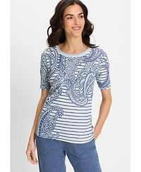 Olsen Women's Paisley Denim Print T-Shirt