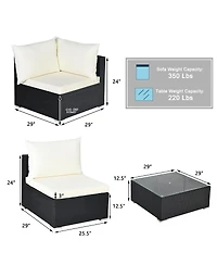 Gymax 7PCS Rattan Patio Conversation Sectional Furniture Set w/ Cushion Pillow