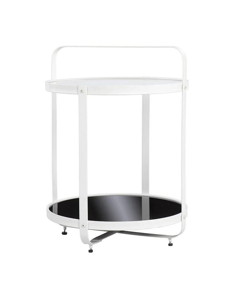 Glass and Iron Round End Table with Shelf for Living Room or Bedroom