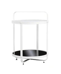 Glass and Iron Round End Table with Shelf for Living Room or Bedroom