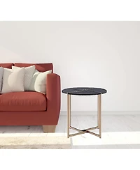 Contemporary Round Side Table – Manufactured Wood with Metal Accents