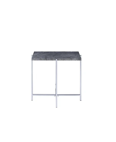 Industrial Style Faux Marble Rectangular End Table with Wood and Metal Frame