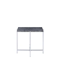 Industrial Style Faux Marble Rectangular End Table with Wood and Metal Frame