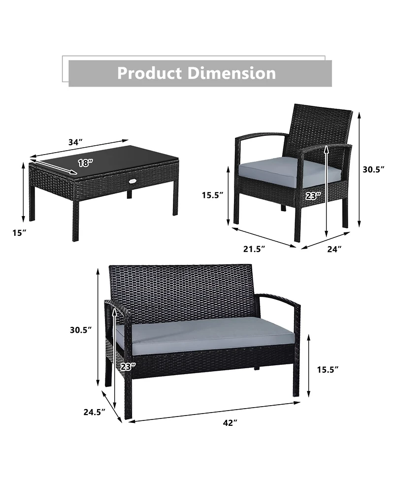 Gymax 8PCS Patio Wicker Rattan Conversation Set Outdoor Furniture Set w/ Cushion