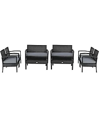 Gymax 8PCS Patio Wicker Rattan Conversation Set Outdoor Furniture Set w/ Cushion