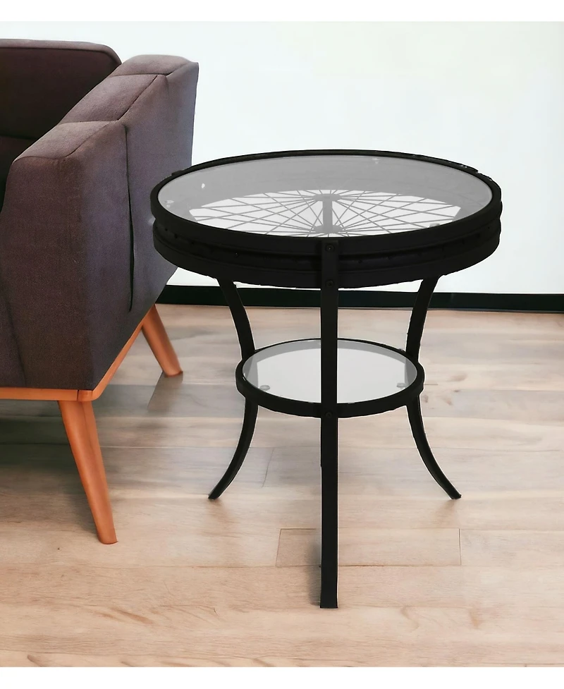 Modern Glass and Metal Round End Table with Open Shelf