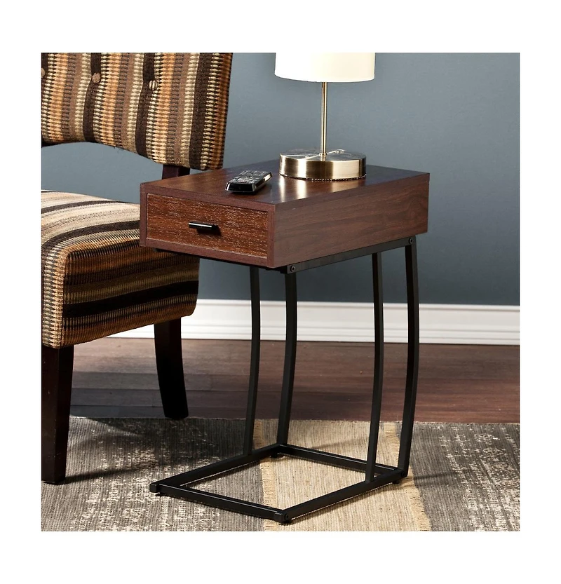 Wood and Iron End Table with Drawer for Sofa Side or Bedside Use