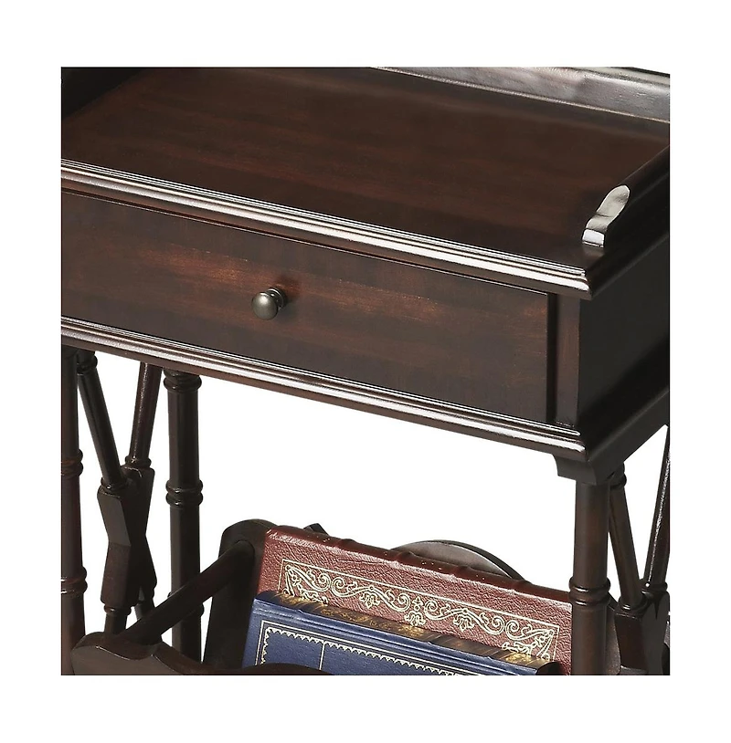24" Black Solid and Manufactured Wood End Table With Drawer And Shelf With Magazine Holder