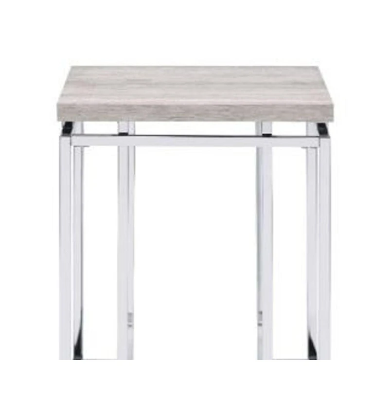 Modern Square End Table – Metal Base with Wood Finish