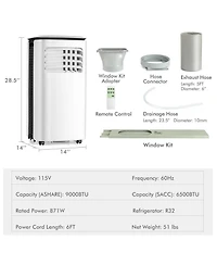 9000 Btu Portable Air Conditioner with Fan and Dehumidifier