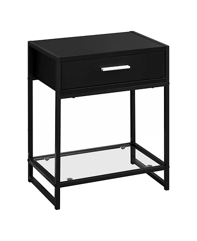 Contemporary End Table with Glass Top, Metal Frame, Drawer & Shelf