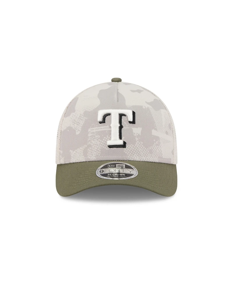 New Era Men's Light Beige/Olive Texas Rangers 2025 Armed Forces Day 9FORTY M-Crown A-Frame Adjustable Hat