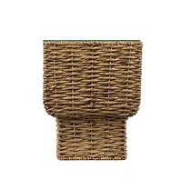 Square End Table with Glass Top and Rattan Wicker Base for Indoor Use
