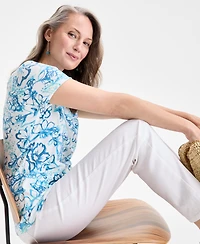 Style & Co Women's Printed Scoop-Neck Short-Sleeve Top, Exclusively at Macy's
