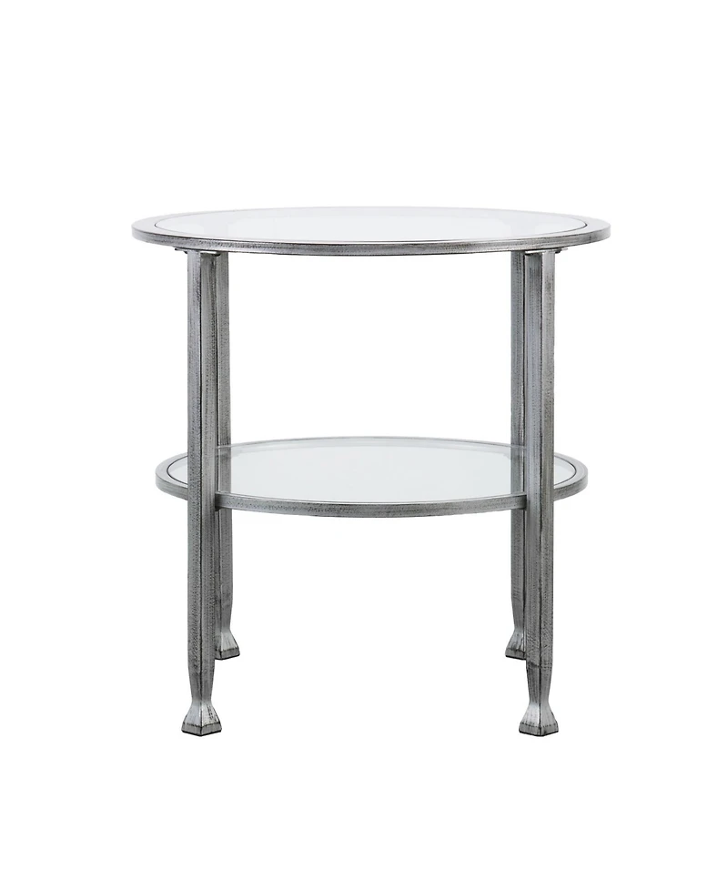 24" Silver And Clear Glass And Distressed Iron Round End Table With Shelf