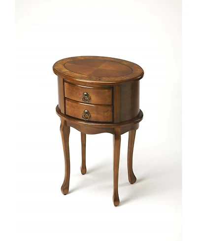 Wooden Oval End Table with Two Drawers for Sofa Side and Home Office Decor