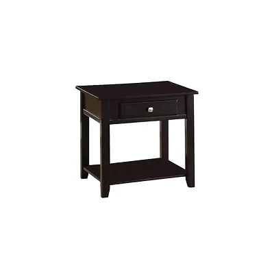 Square End Table with Drawer and Shelf – Manufactured Wood Accent Table