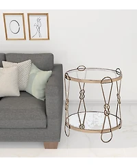 Contemporary Mirrored and Metal Round End Table with Shelving