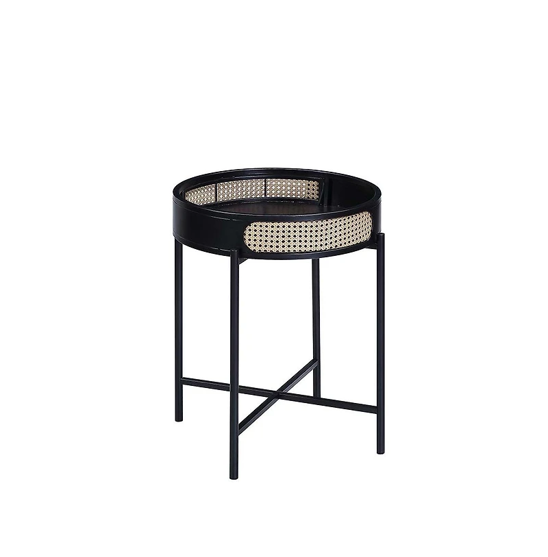 24" Black Melamine Veneer And Manufactured Wood Round End Table