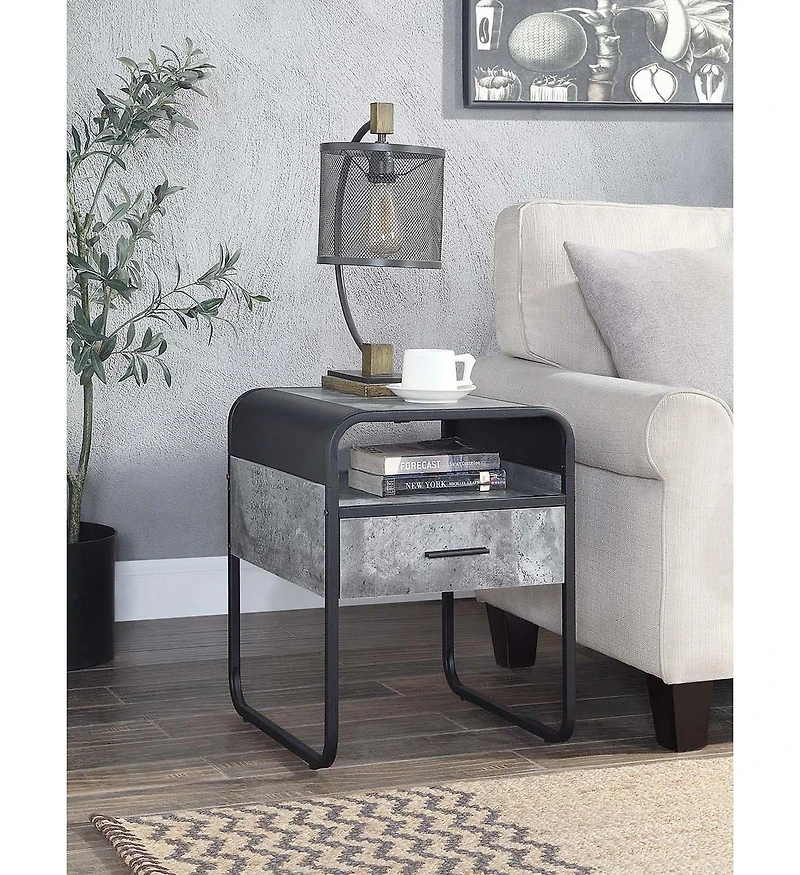 Square Wood and Metal End Table with Storage Drawer and Shelf