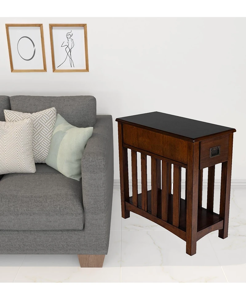 Contemporary Rectangular Side Table with Drawer & Display Shelf