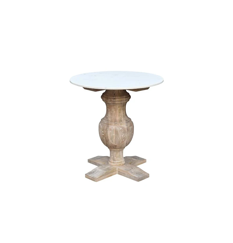 Round Marble Top End Table with Solid Wood Legs – Modern Accent Piece