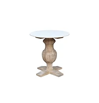 Round Marble Top End Table with Solid Wood Legs – Modern Accent Piece
