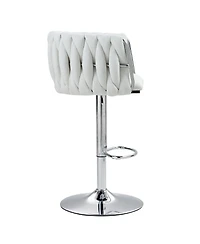 Set of 2 Adjustable Swivel Bar Stools with Woven Fabric Back, Footrest, Modern Counter Height Chairs for Kitchen or Bar-The Pop Home