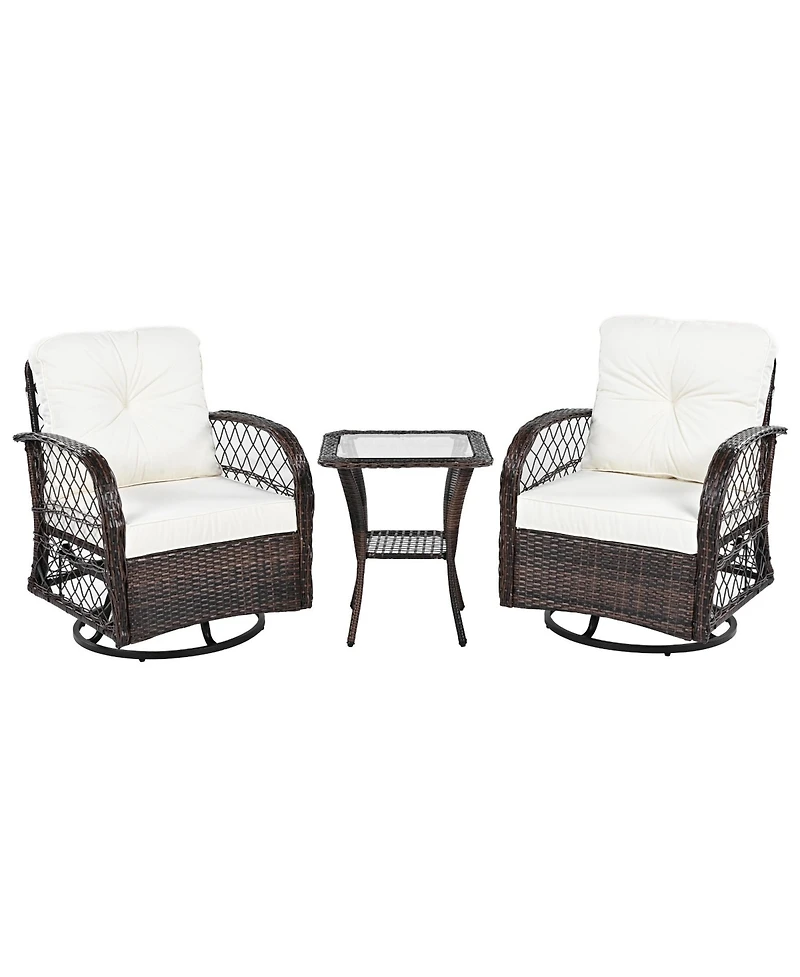 Mondawe 3-piece Outdoor Chair&Table Set Chat 2-person Rattan Seating Group