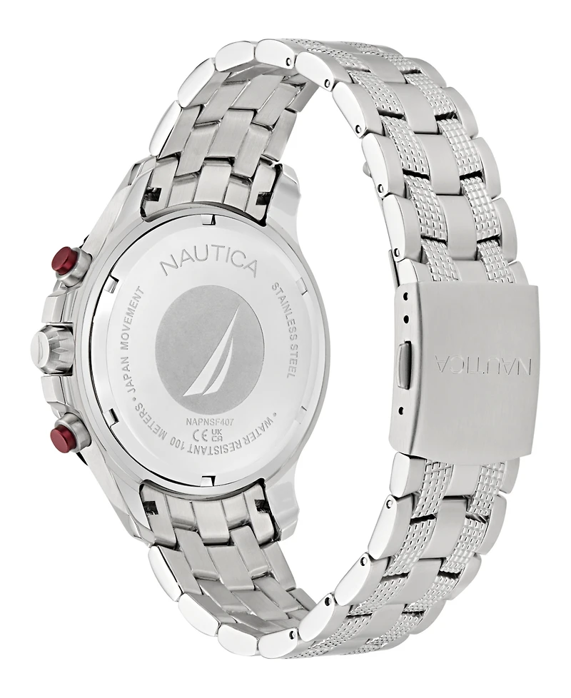 Nautica Men's Chronograph Silver-Tone Stainless Steel Watch Set, 44mm