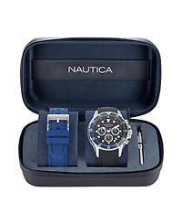 Nautica Men's Chronograph Black Silicone Watch Set, 44mm