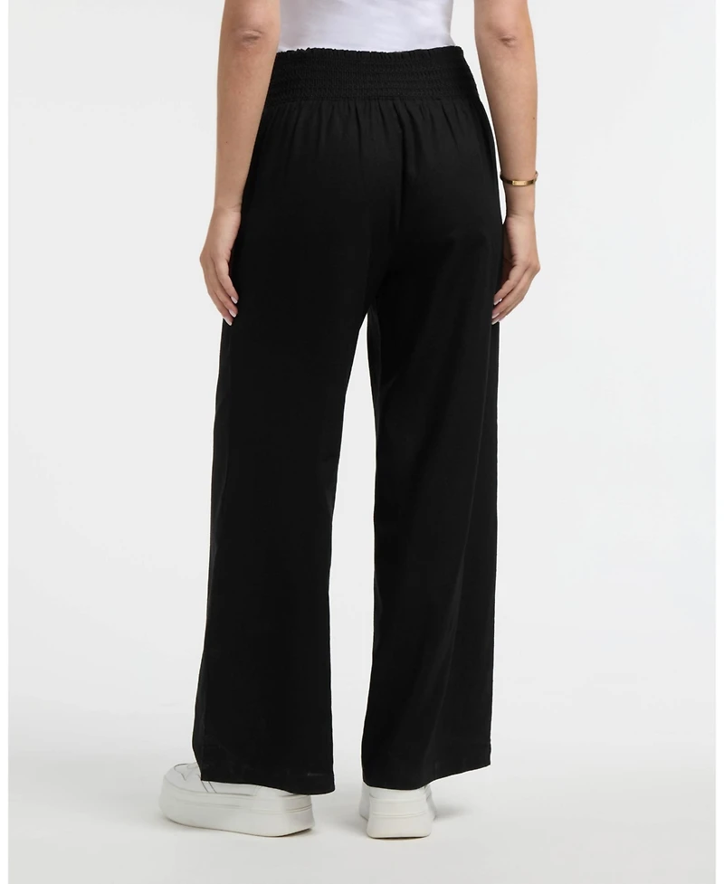 Ellen Tracy Women's Linen Smocked Wide Leg Pant