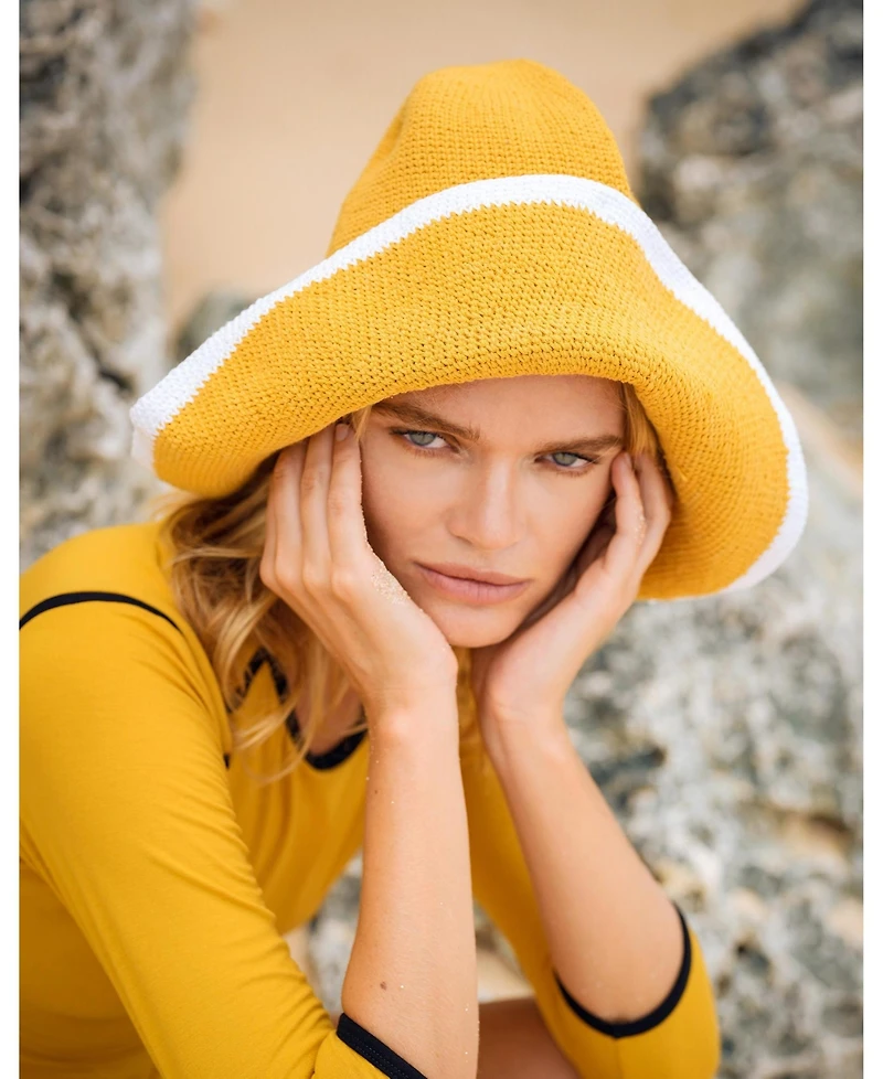 Brunna.co Bloom Line Crochet Sun Hat In Canary Yellow
