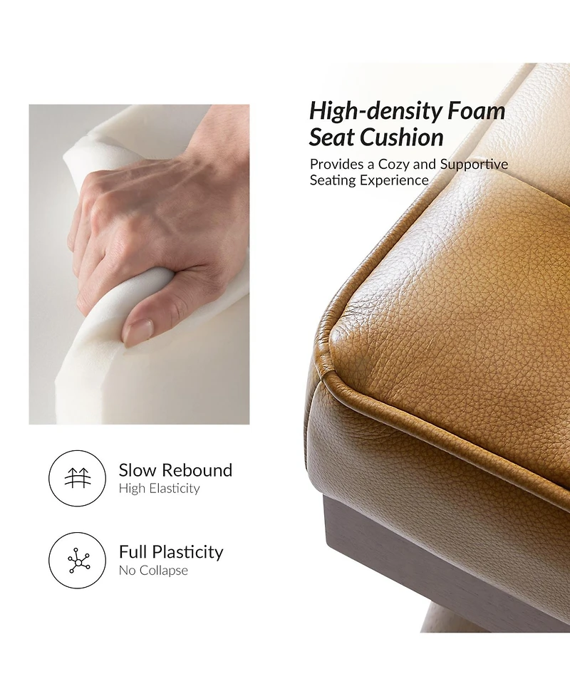 Aurora Modern Genuine Leather Ottoman With Solid Wood Legs